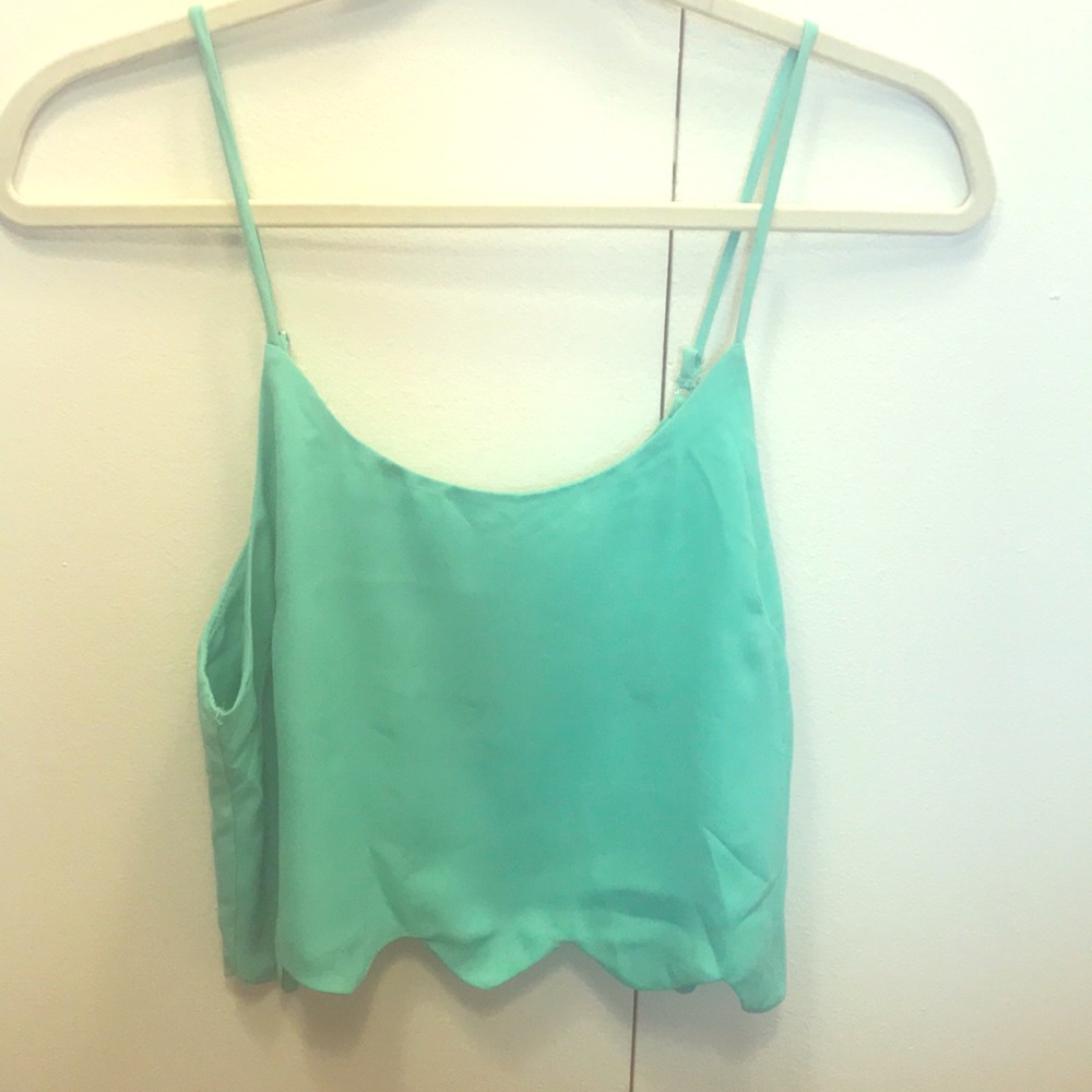 LA Hearts mint scalloped crop tank